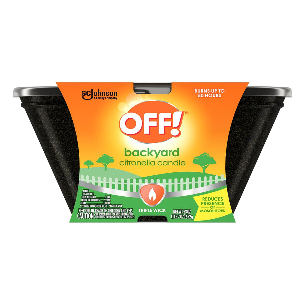 OFF! citronella candle pack brightens outdoor meals.