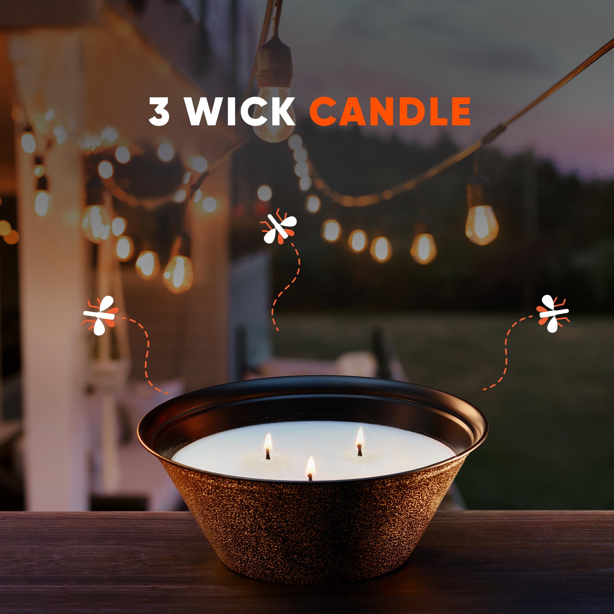 OFF! 23 oz citronella jar glows softly to set mood outdoors.