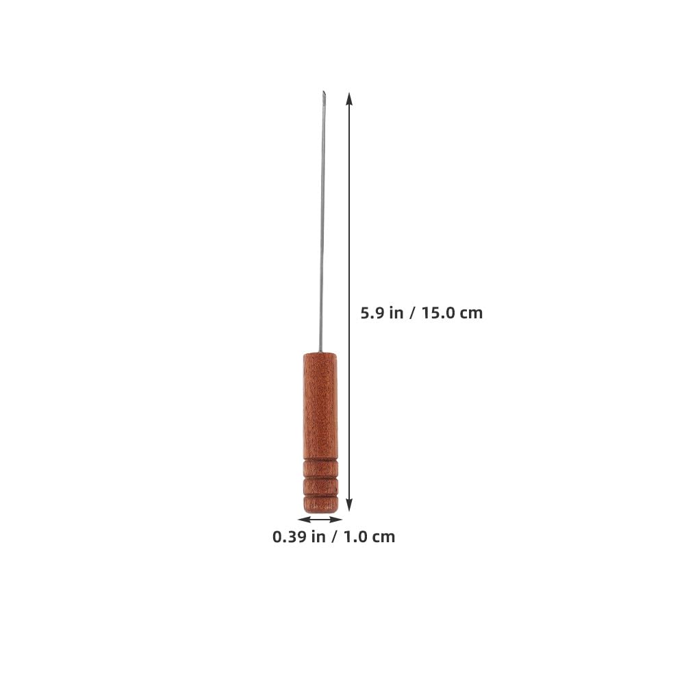 Stainless steel baiting needle with blossom wood grip close-up