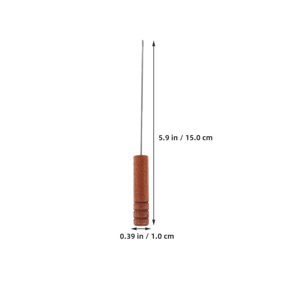 Stainless steel baiting needle with blossom wood grip close-up