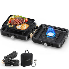 OGERY 2-burner foldable stove closed, easy transport and storage.