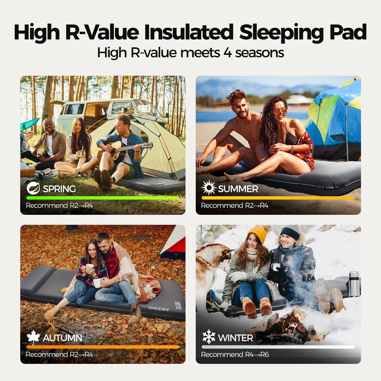 OGERY all-season insulation with R-value 9-5 keeps you warm year-round.