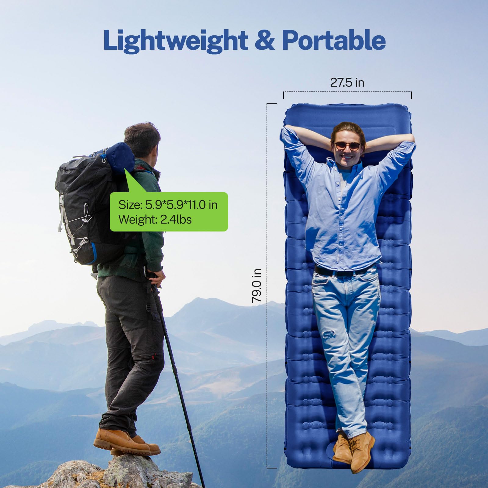 OGERY Sleeping Pad built-in foot pump enables easy, hands-free inflation.