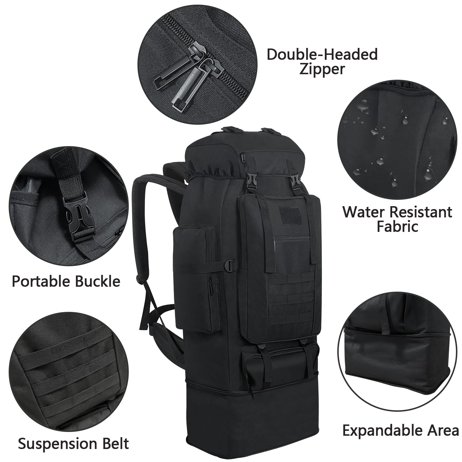 Ogetok 100L hiking backpack bottom pocket detail for extra storage