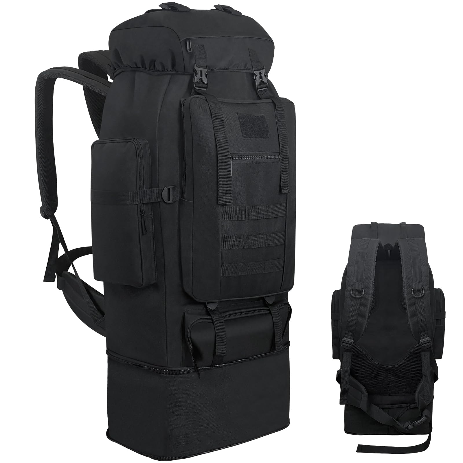 Ogetok 100L hiking backpack front view showing large main compartment for gear storage