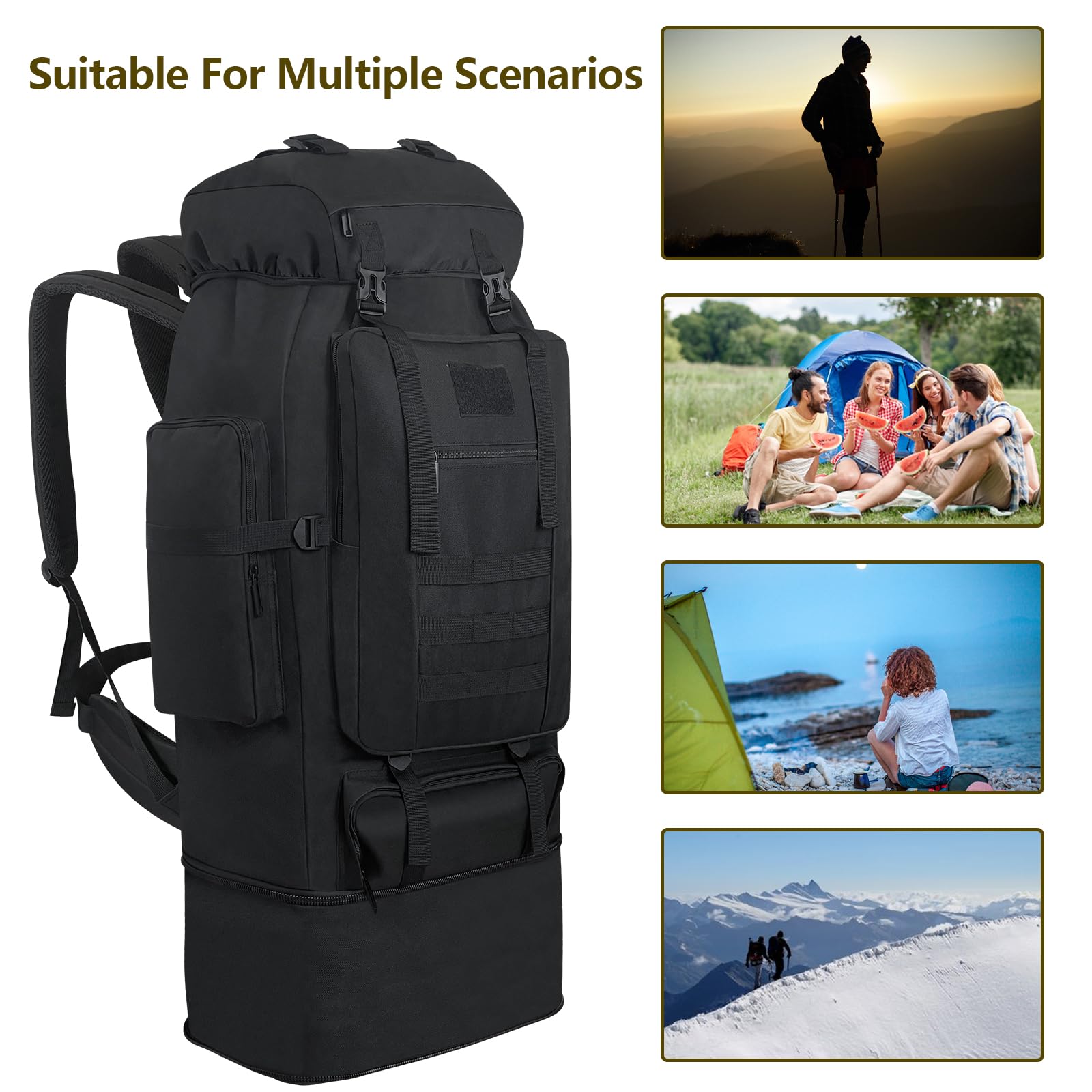 Ogetok 100L hiking backpack side pocket with water bottle storage