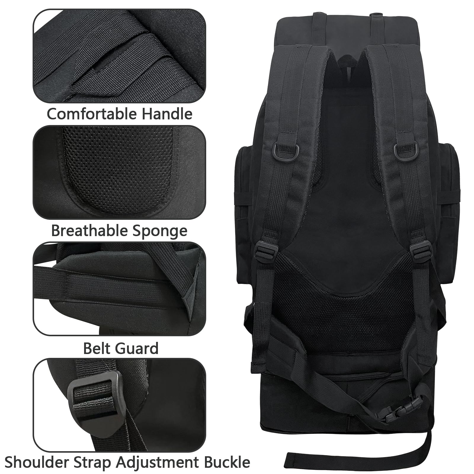 Ogetok 100L hiking backpack zipper close-up shows durable zippers