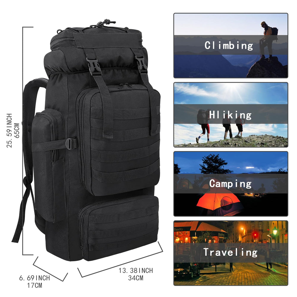 Ogetok 80L hiking backpack side view showing MOLLE system for expandable gear