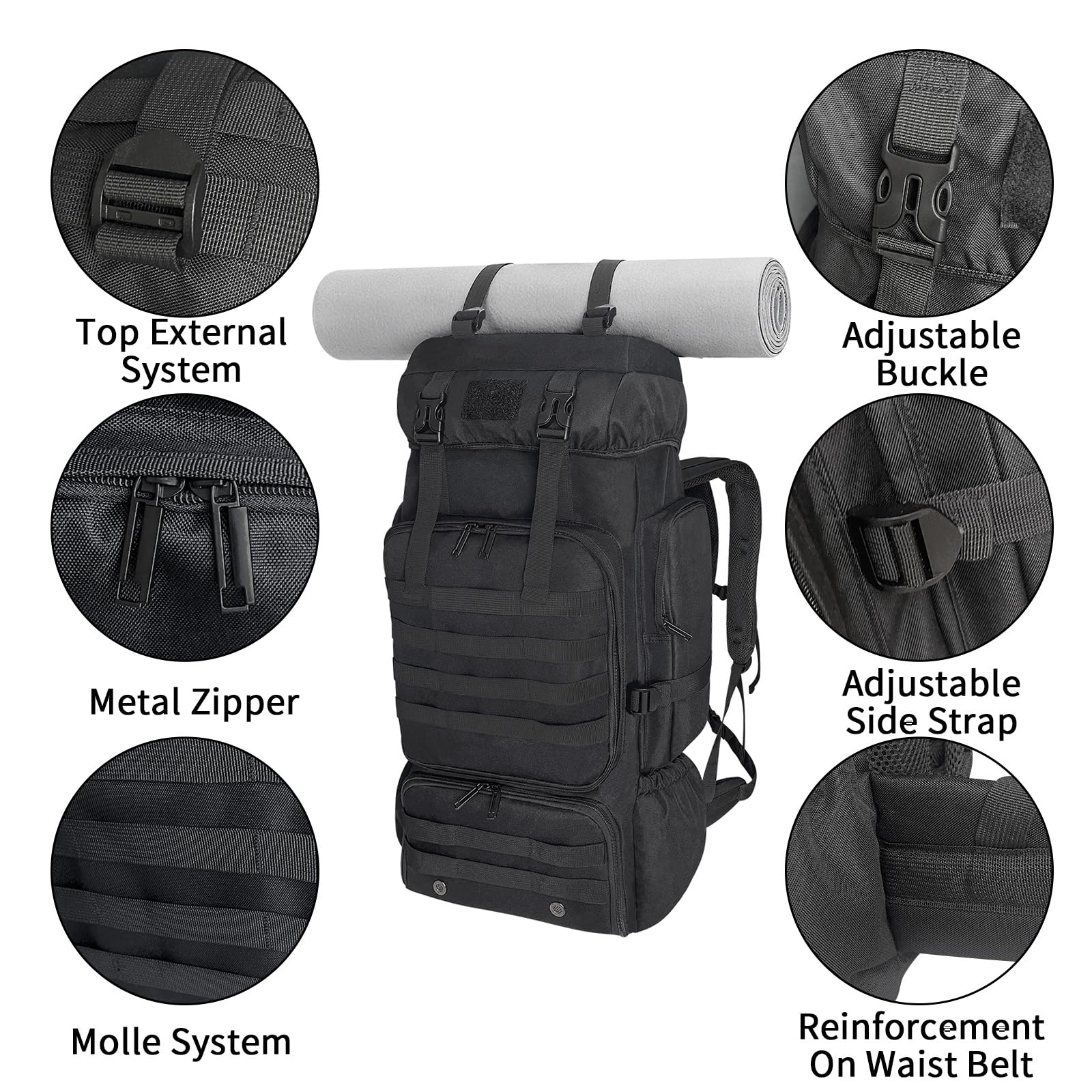 Ogetok 80L hiking backpack strap padding reduces strain on shoulders.