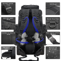 Ogetok 80L hiking backpack top strap holding camping mat for easy carry