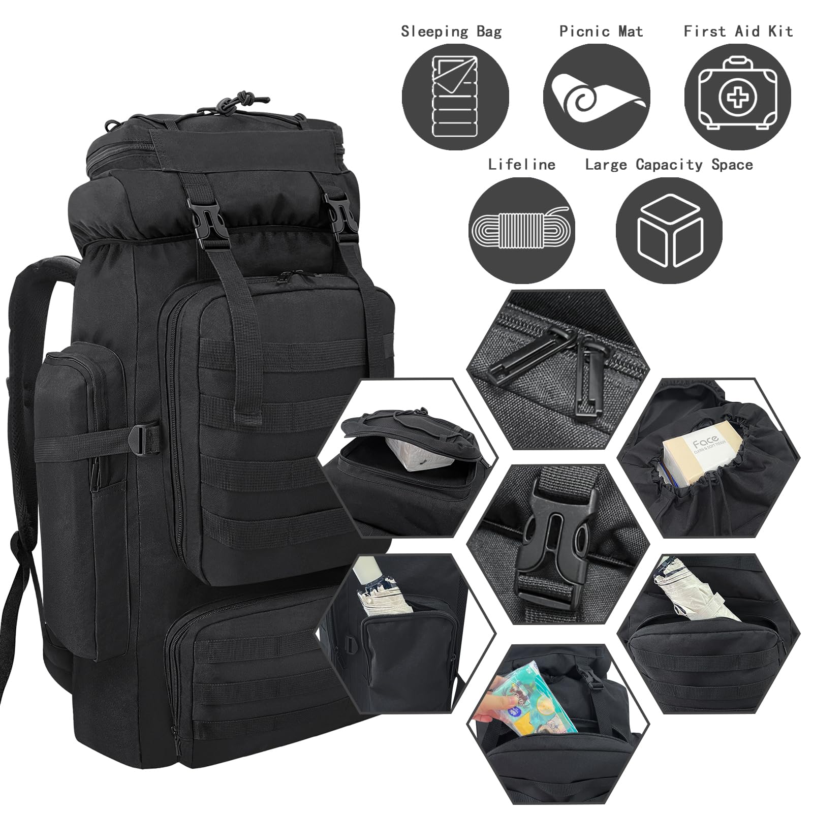 Ogetok 80L hiking backpack water bottle pocket for on-trail hydration