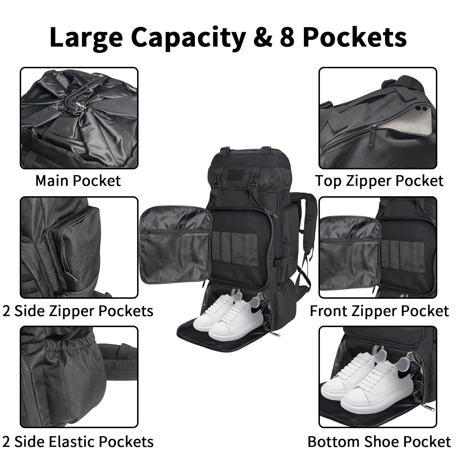 Ogetok 80L hiking backpack waterproof fabric resists wear during rainy hikes.