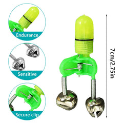 Red LED bite alarms lit on fishing rod