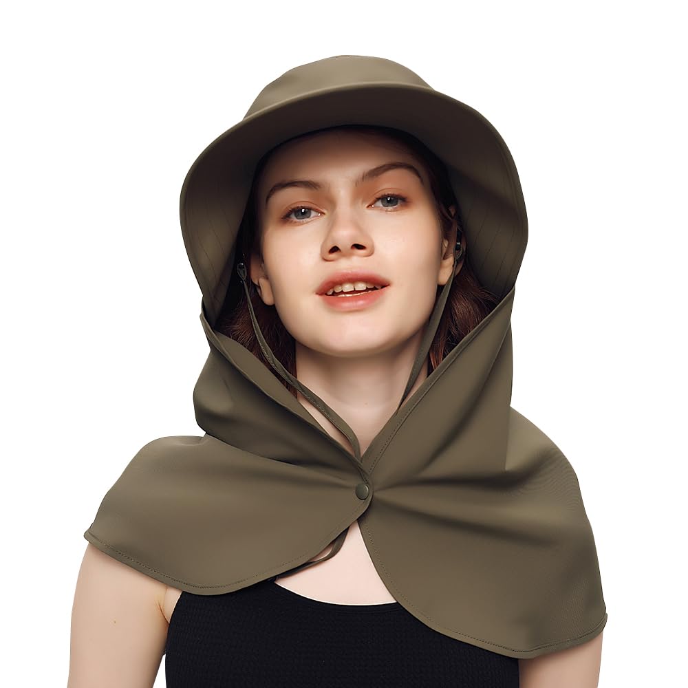 OHRAIN sun hat in green with wide brim and neck flap for sun protection