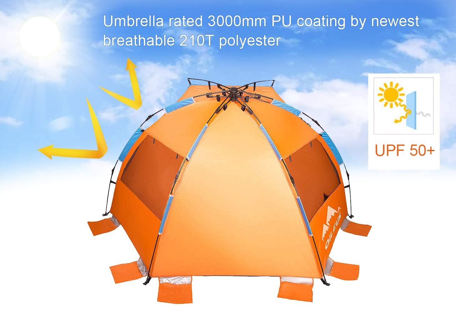 Oileus X-Large Beach Tent thick fiberglass poles for sturdy support