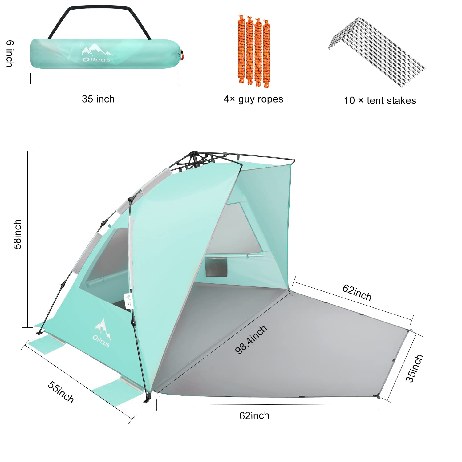 Oileus XX-Large Pop Up Beach Tent awning adds extra shade and comfort at sunlit shores
