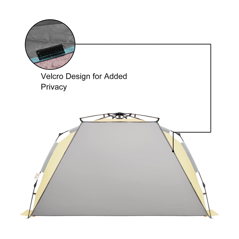 Oileus XX-Large pop-up beach tent carry bag and stakes simplify setup and storage.