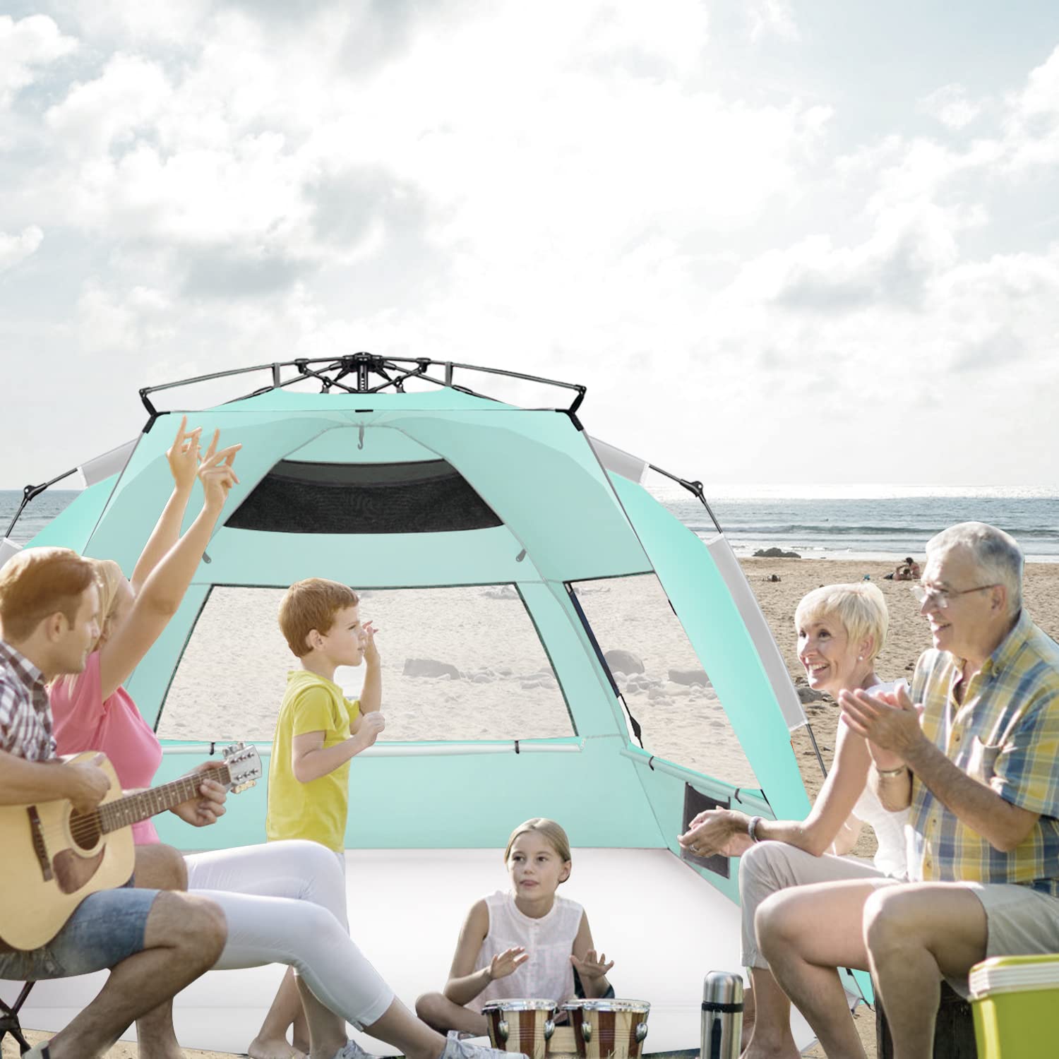 Oileus XX-Large Pop Up Beach Tent interior offers roomy shelter for family beach days