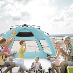 Oileus XX-Large pop-up beach tent interior offers roomy shade and comfort.