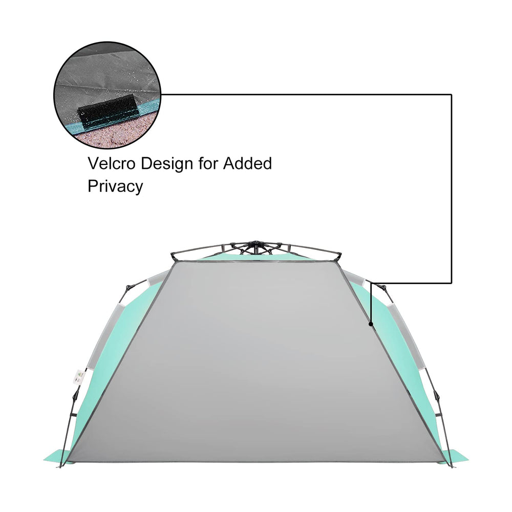 Oileus XX-Large Pop Up Beach Tent package shows complete kit for quick setup