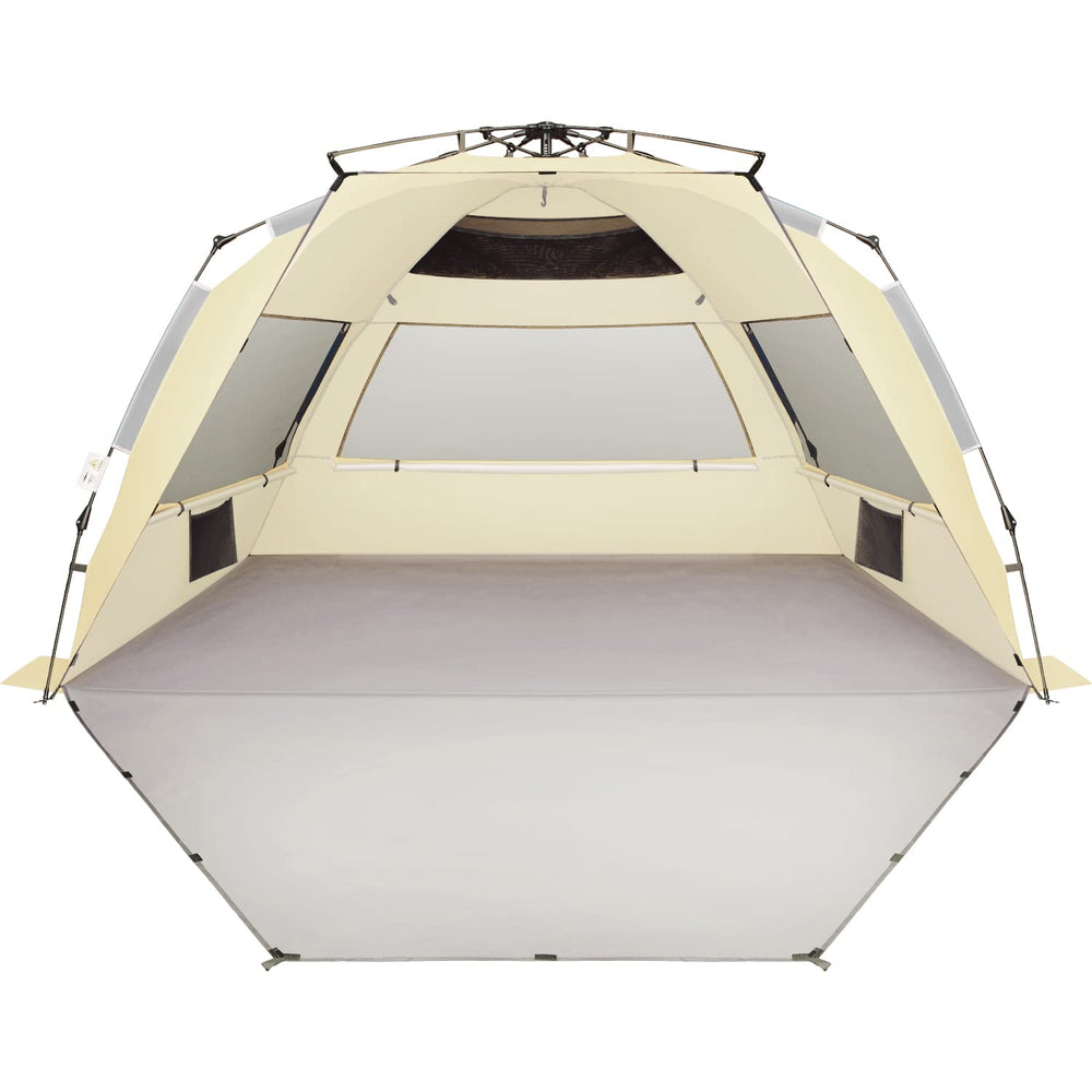 Oileus XX-Large pop-up beach tent setup highlights instant shade and simple transport.