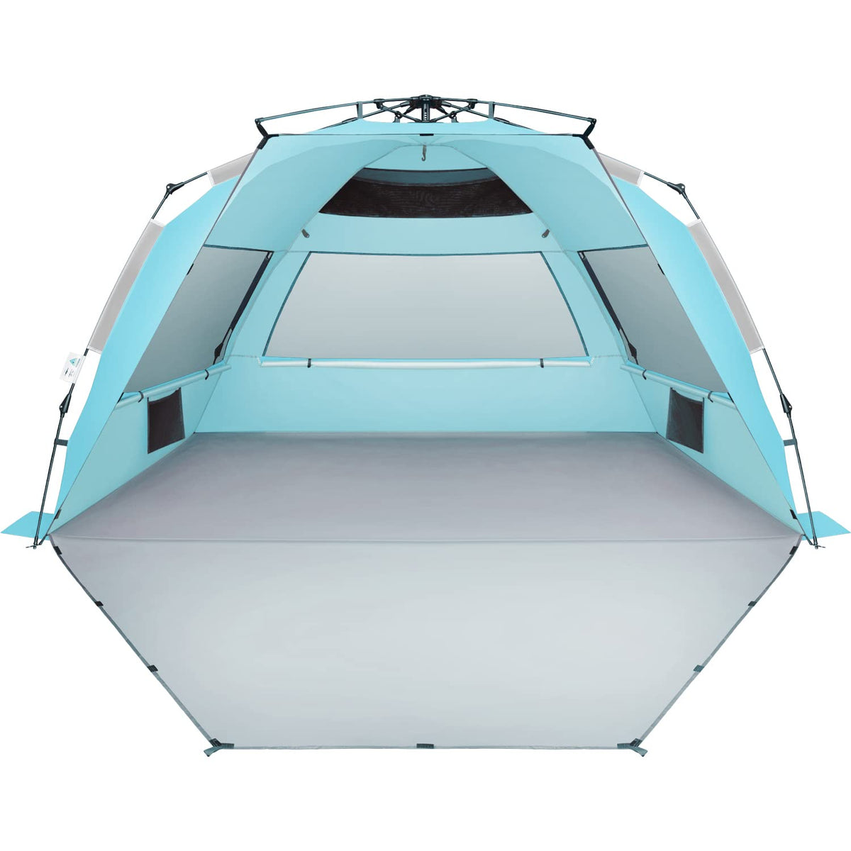 Oileus XX-Large pop-up beach tent setup shows quick shade on sunny shores.