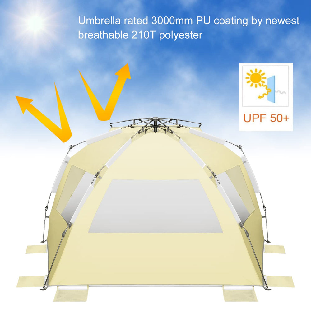 Oileus XX-Large pop-up beach tent ventilation windows keep air circulating.