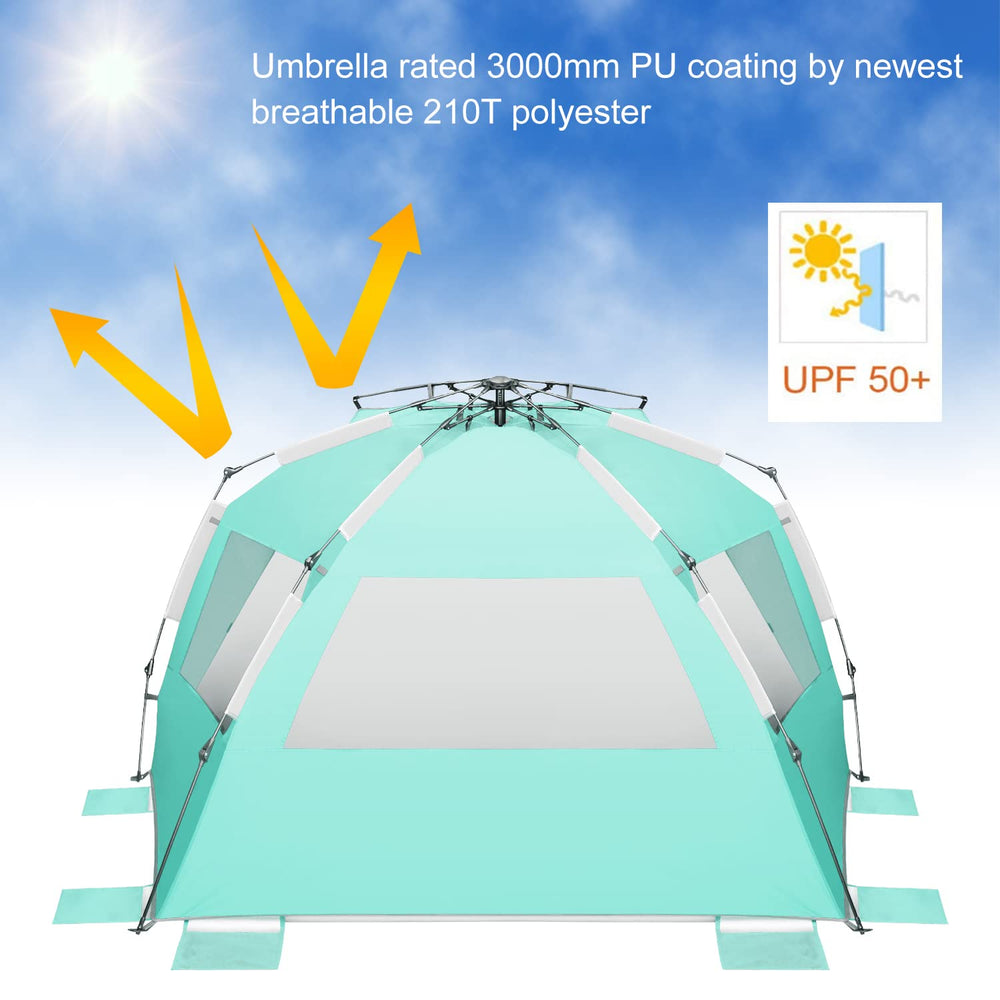 Oileus XX-Large Pop Up Beach Tent ventilation-windows enhance airflow for cool seaside lounging