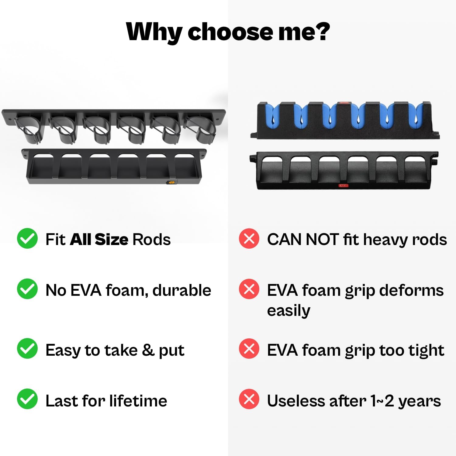 Easy access from side view of rod storage rack