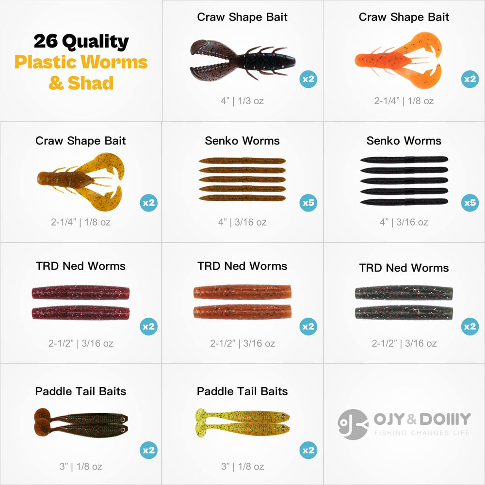 OJYDOIIIY bass lures kit soft plastic baits—versatile naturals for subtle presentations.