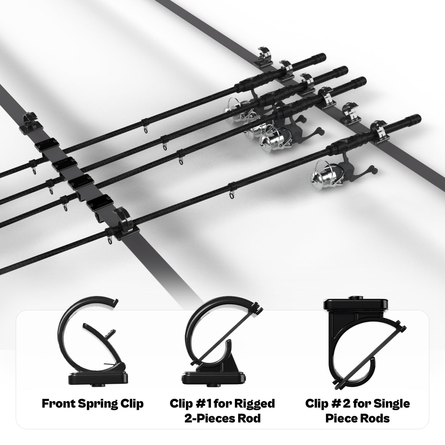 Retractable belts and clamps securing rods inside the rack
