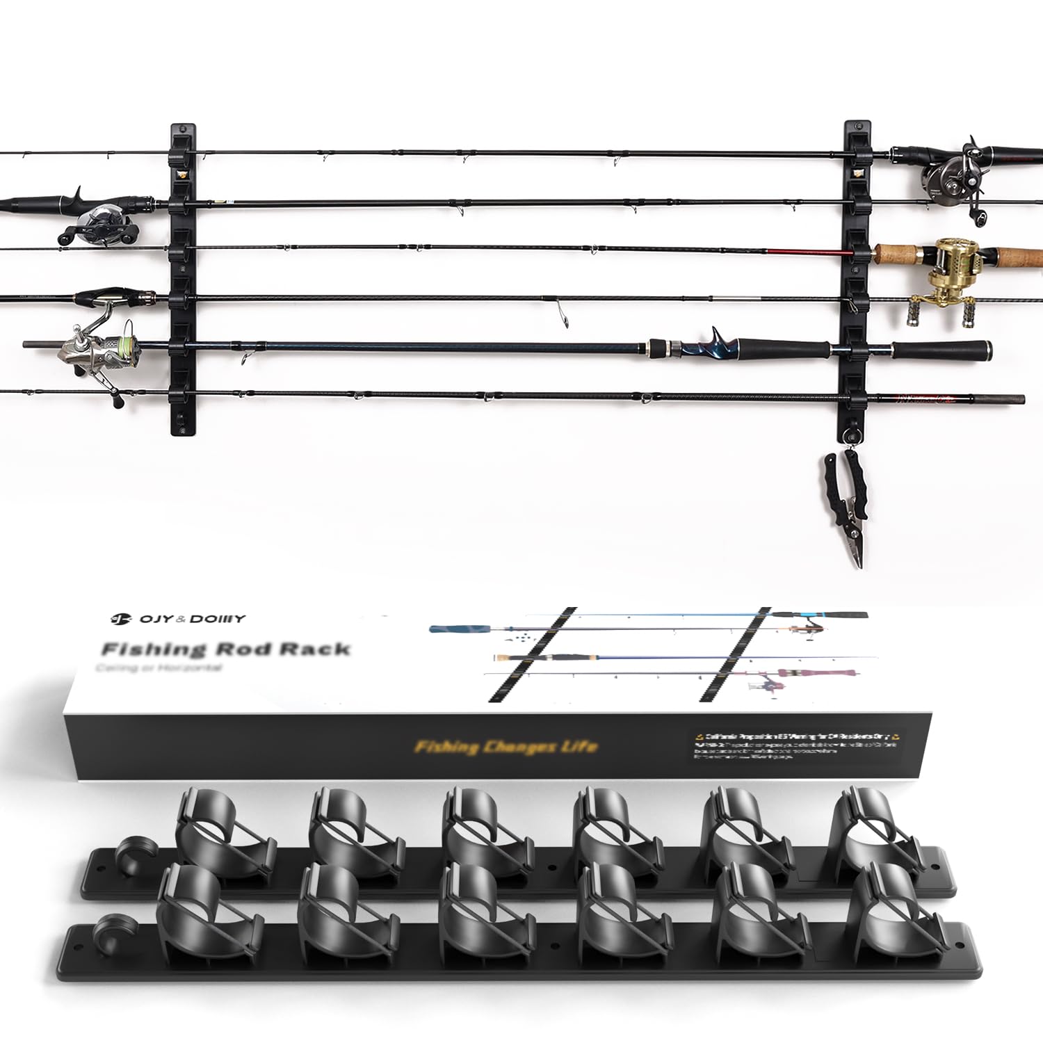 OJYDOIIIY wall-mounted fishing rod holder with six rod racks