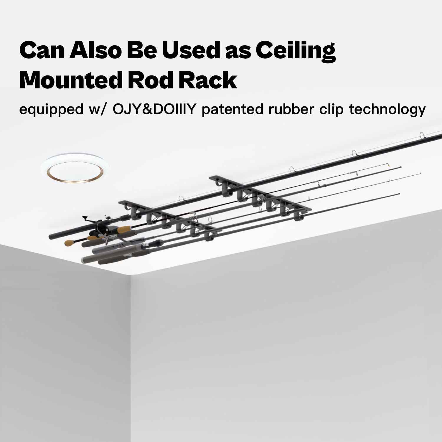 Close-up of rubber band clamp technology securing fishing rods