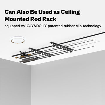 Close-up of rubber band clamp technology securing fishing rods