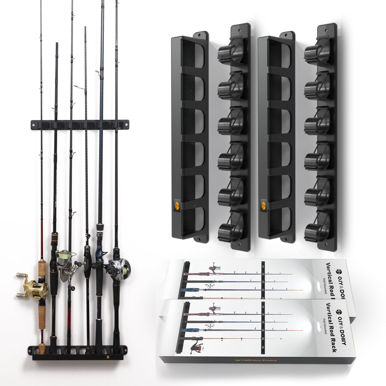 OJYDOIIIY wall-mounted fishing rod holders front view