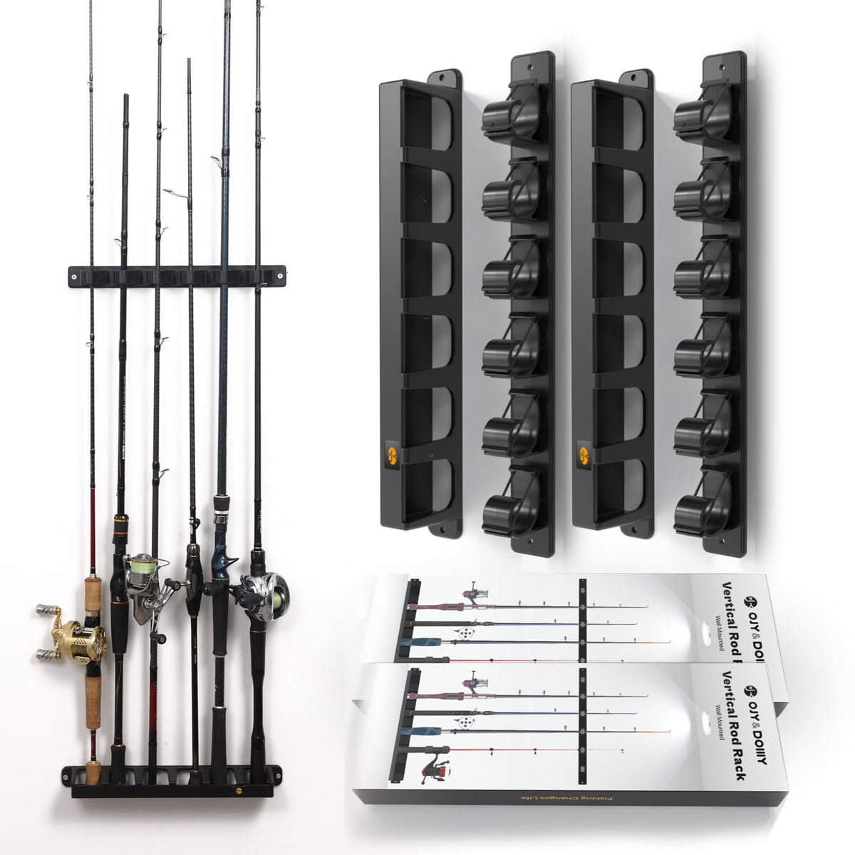 OJYDOIIIY wall-mounted fishing rod holders front view