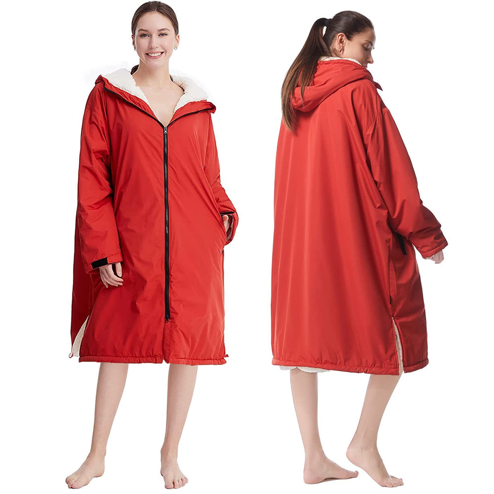 Oksun Waterproof Swim Parka red outer shell shows weatherproof protection for outdoor sessions.
