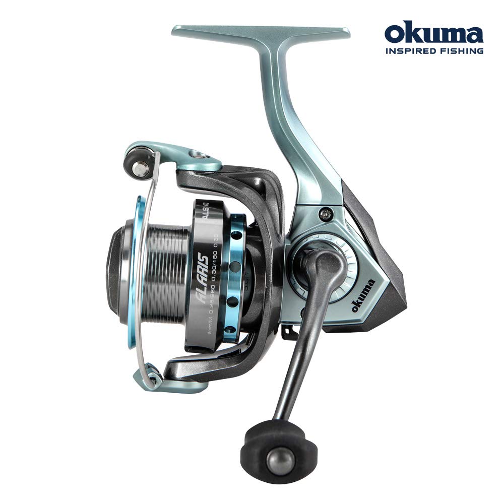 OKUMA ALS-40 side view shows ambidextrous handle for left- or right-handed anglers.