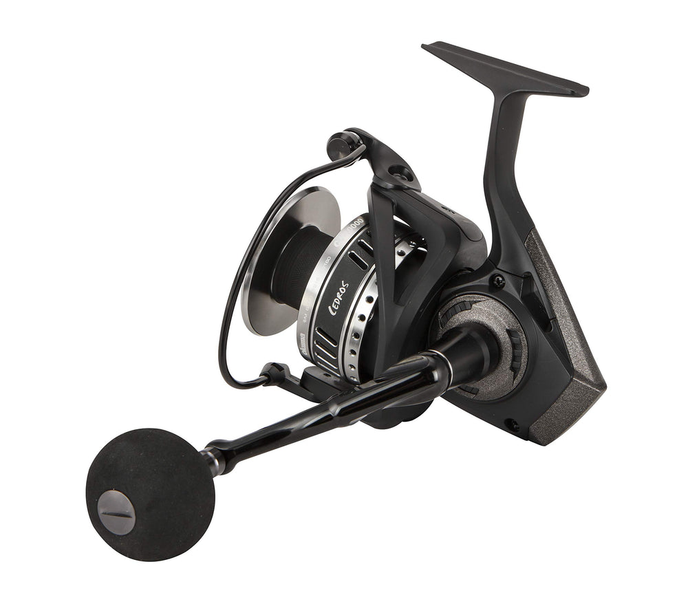 OKUMA Cedros aluminum handle closeup highlights improved grip and leverage.