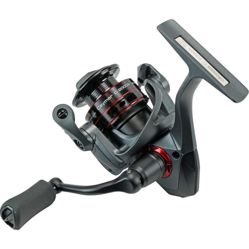 Okuma Ceymar A Series Flite Drive reel with ergonomic I-shaped and T-shaped handle knobs.