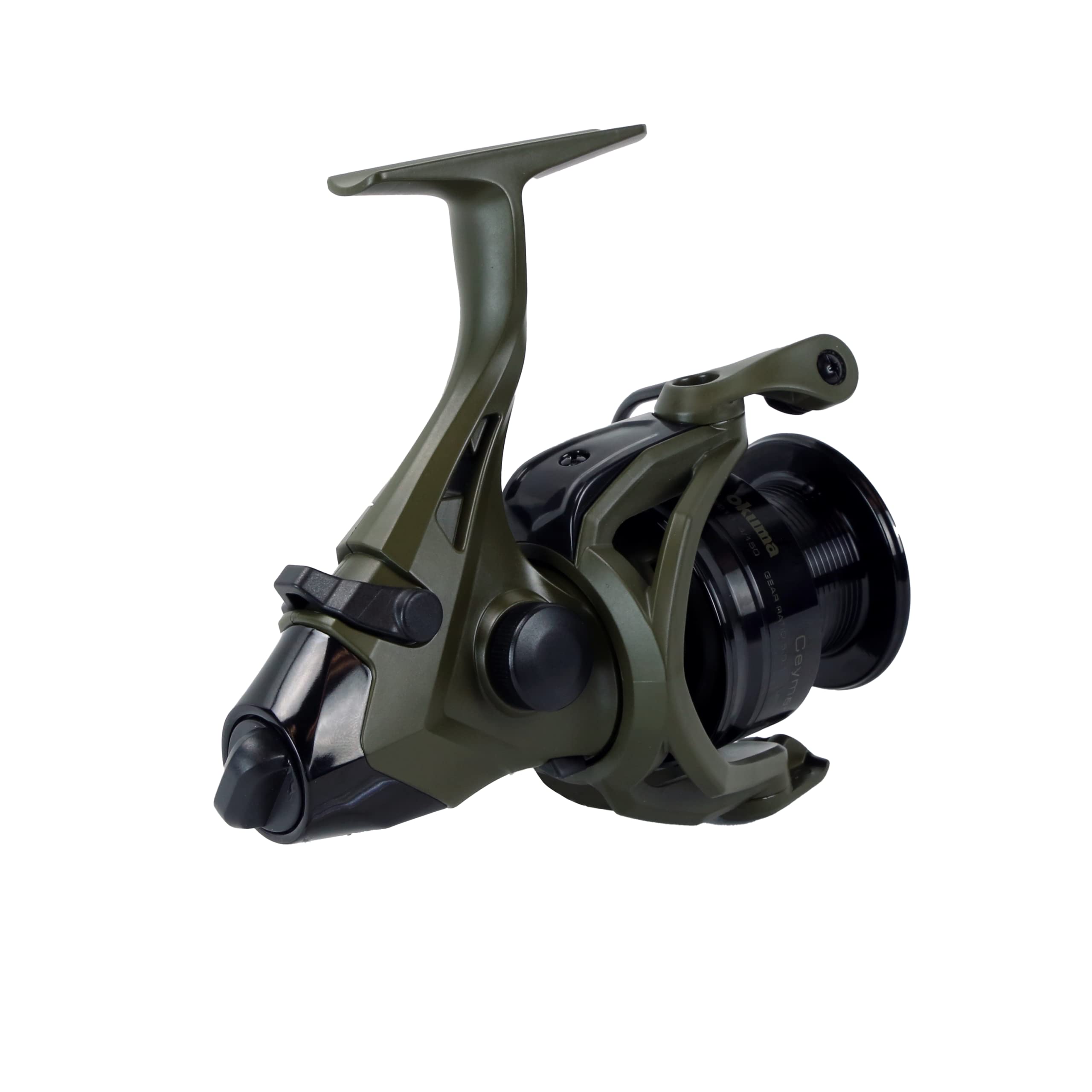 Okuma Ceymar ODTF-4000A green handle boosts grip under heavy use.