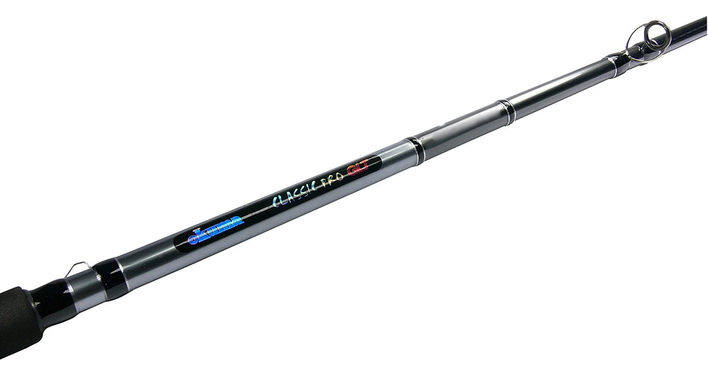 OKUMA Classic Pro GLT Striper rod blank focus, durable E-glass blank for long-lasting saltwater use.