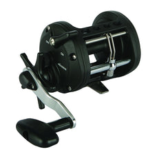 OKUMA CLX-450La reel closeup shows lightweight graphite frame and drag system.