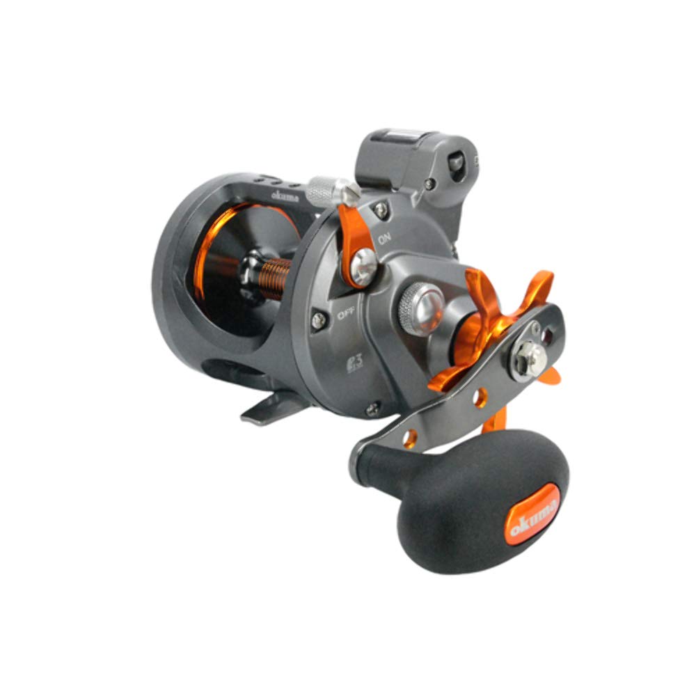 OKUMA CW-153D cold water linecounter reel for precise depth control.