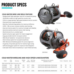 Okuma CW-553LS side view emphasizes ergonomic handle and smooth operation.