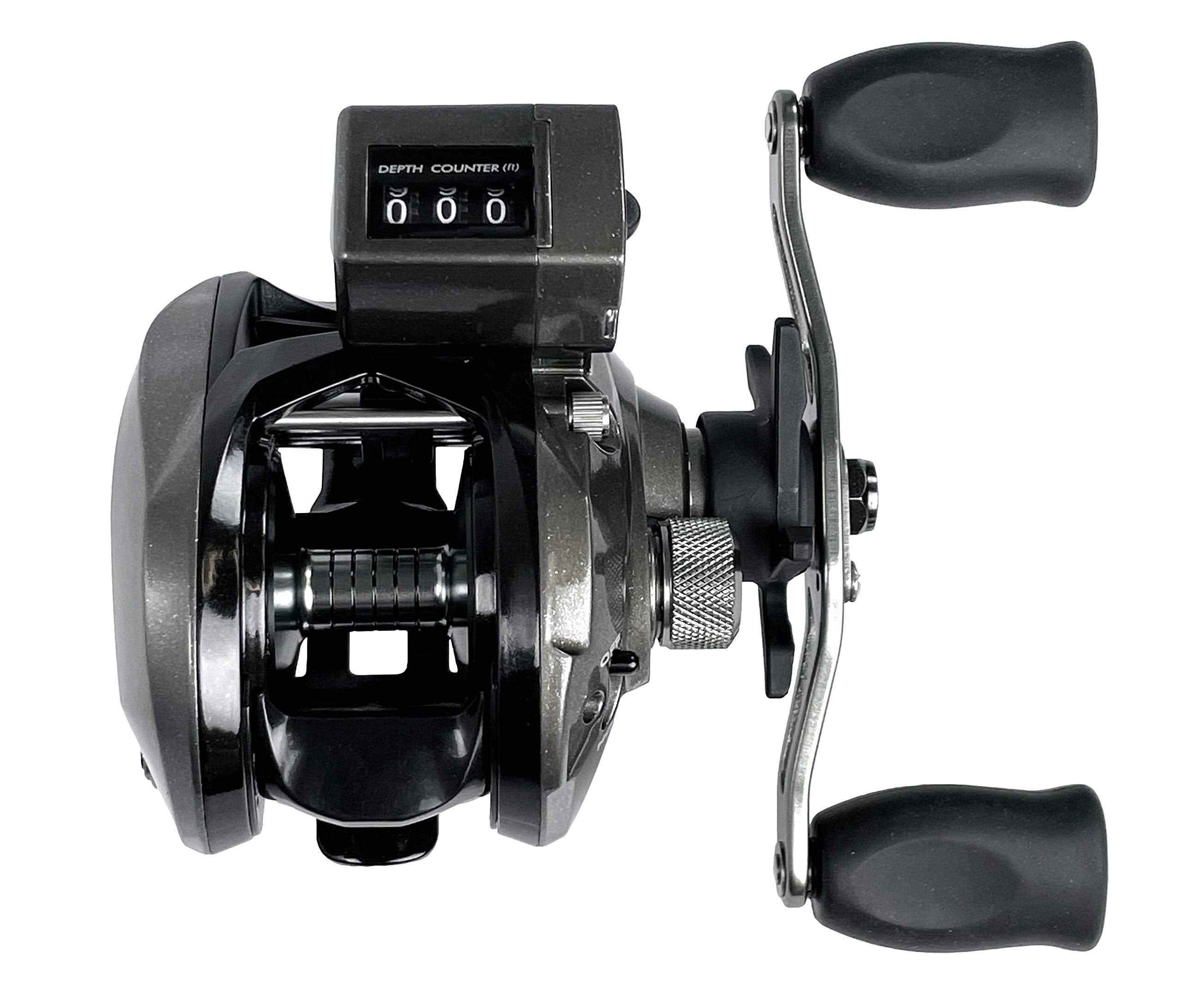 OKUMA CV-163D Convector reel close-up showing rugged construction for saltwater and freshwater use.