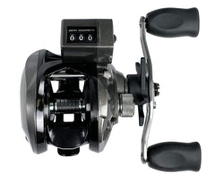 OKUMA CV-163D Convector reel close-up showing rugged construction for saltwater and freshwater use.