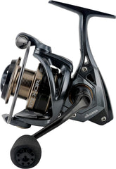 Okuma Epixor XT reel side view with metal handle and EVA knob for comfortable retrieve