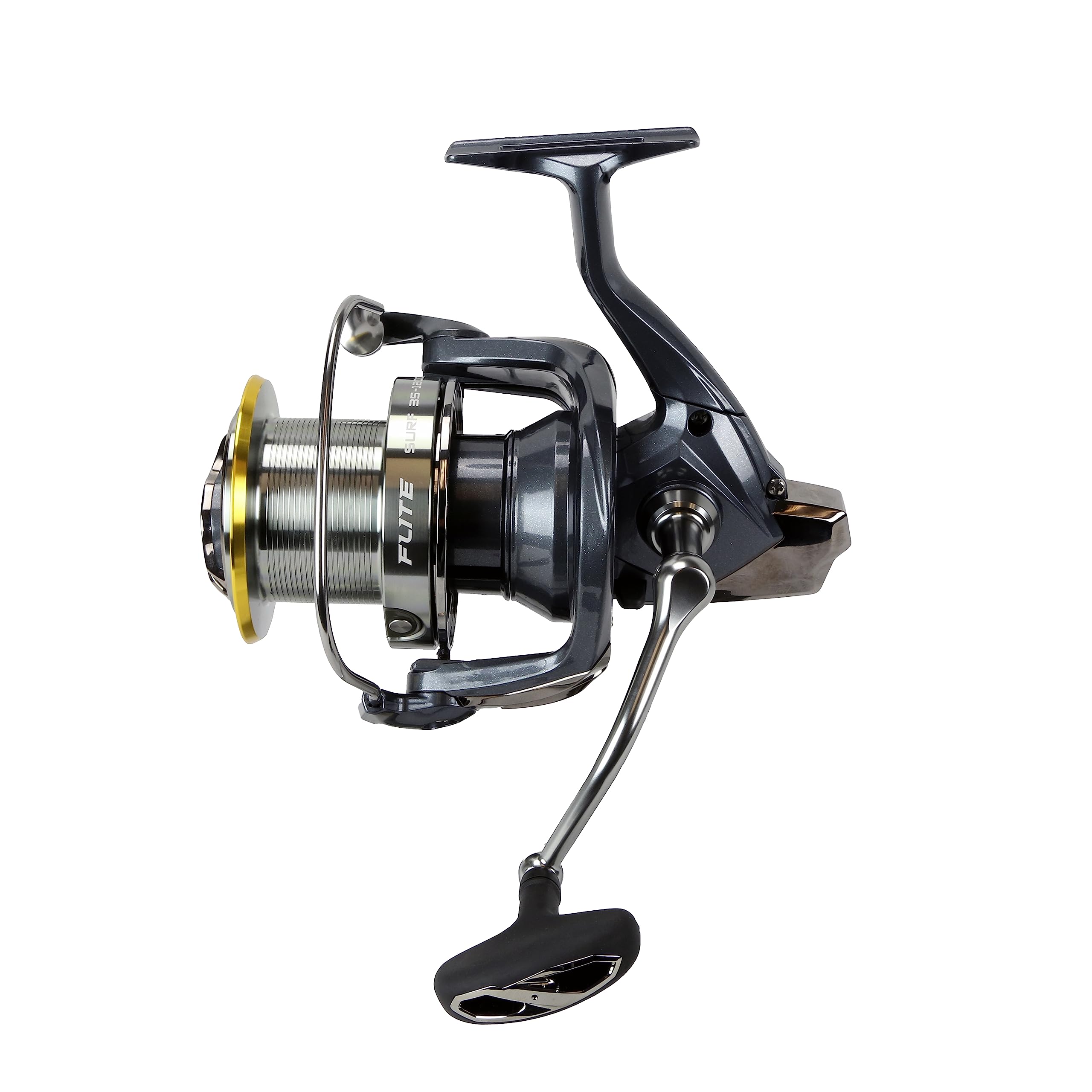 Okuma Flite Surf carbon fiber body shown for lightweight, saltwater durability.