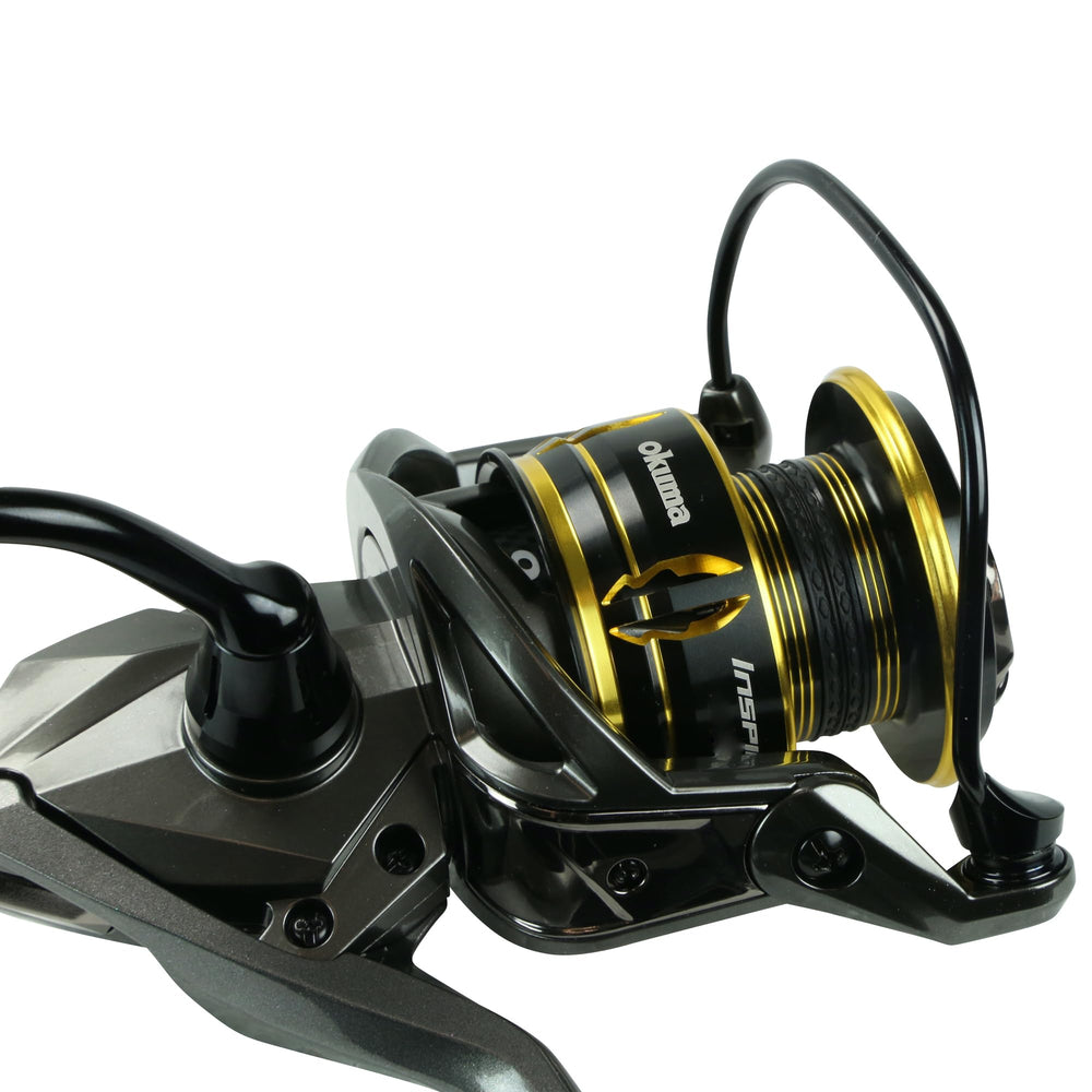 OKUMA Inspira ISX reel highlights Flite Drive system for smoother retrieves and gear stability.